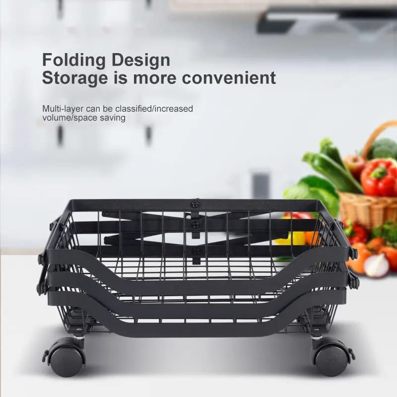 Image of KWER Collapsible Rotating Home Trolley Home Rack for Home Multi-Purpose Square Baskets for Home Items Home Accessories Items Multilayer Storage Organizer Onion Potato Rack for Home