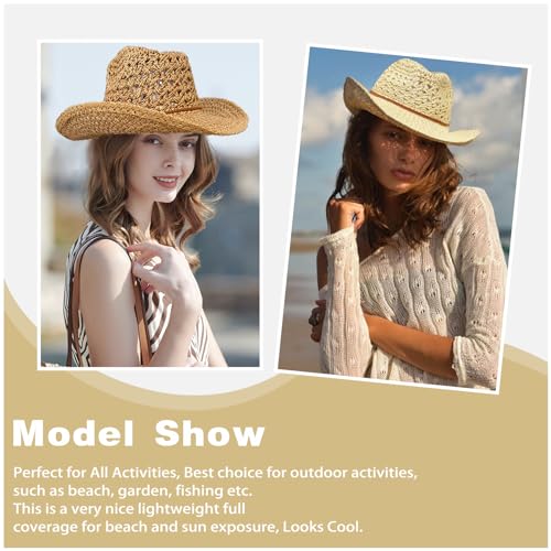 Chapéu de cowboy de palha chapéu de sol de aba larga cowgirl chapéu de cowboy ocidental para festas