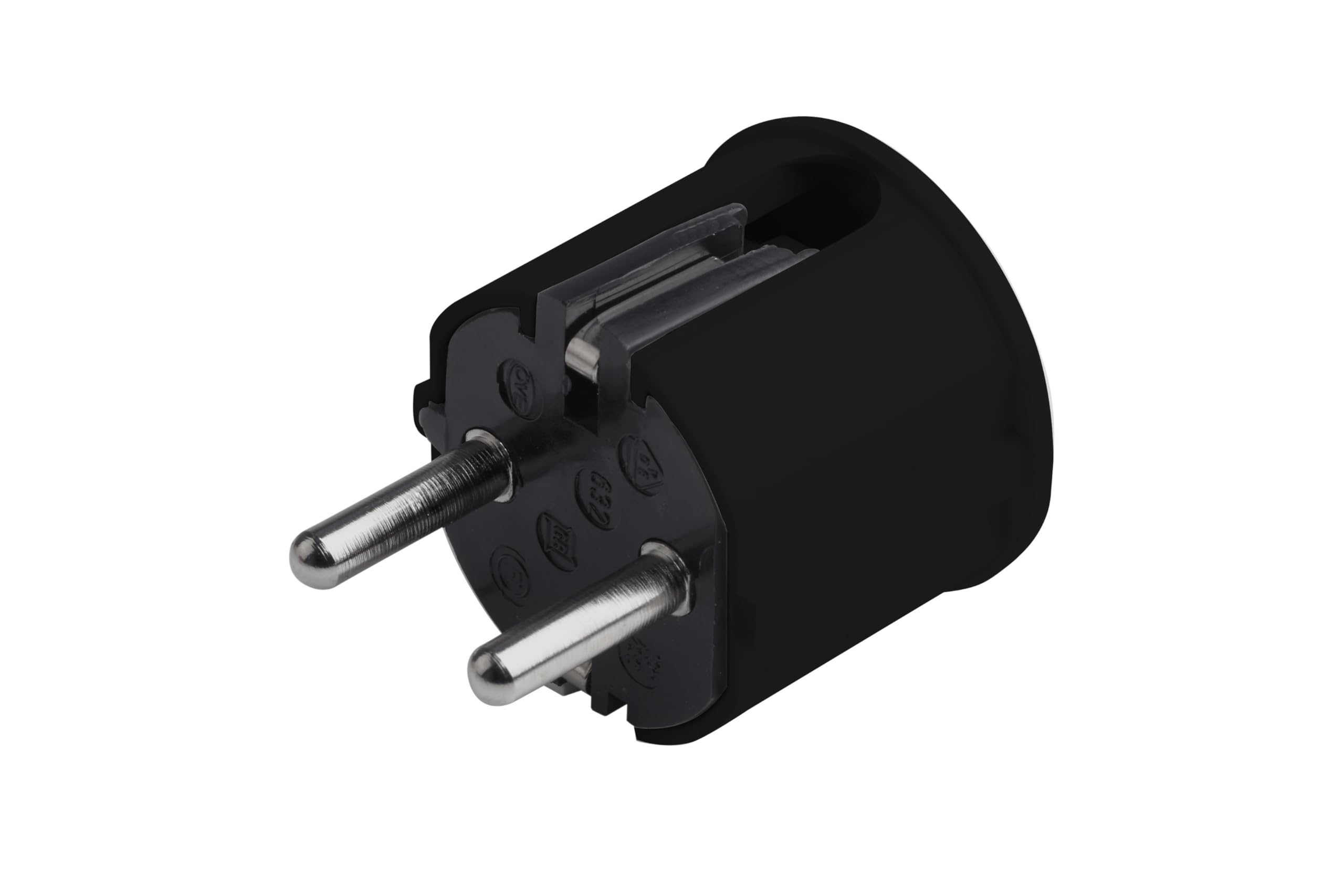 Meister Schutzkontakt-Stecker - Kunststoff - schwarz - 250 V - 16 A - Maximaler Kabelquerschnitt 2,5 mm² - IP20 Innenbereich - Seitliche Einführung / Schuko-Stecker mit Zugentlastung / 7421120