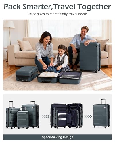 Image of Coolife Luggage Expandable(only 28 inch) Suitcase PC+ABS Spinner Built-in TSA Lock 20in 24in 28in Carry on (Teal, M(24in).)