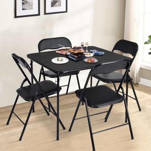FurnitureR Square Folding Table, 33.9 Inch Card Table, Multi-Functional Foldable Portable for Indoor Outdoor Dining Panic Patio Balcony Backyard Poolside, PVC Tabletop, Metal Frame, Black - Thumbnail 2