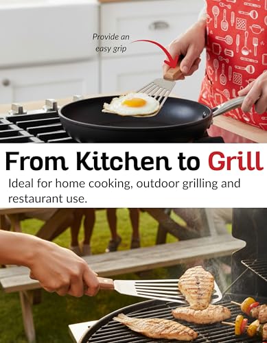Fish Turner with Wood Handle – Stainless Steel Slotted Spatula for Frying, Grilling & Cooking – Professional Fish Flipper & Burger Turner - Thumbnail 4