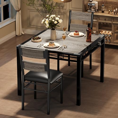 GarveeHome Dining Table Set for 2, Kitchen Table Chairs Set of 2 with Upholstered Chairs, Wood Dining Room Table Set for 2 with Corner Protector for D