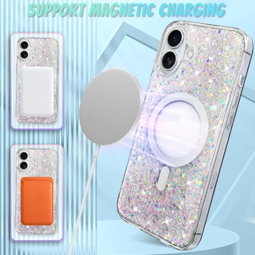 Bonoma for iPhone 16 Case Sparkly Glitter Bling Back, Magnetic Support for MagSafe Shockproof, Crystal and Clear High-Duty Protection for Girls Women-Sparkly Glitter by Bonoma - Image 5