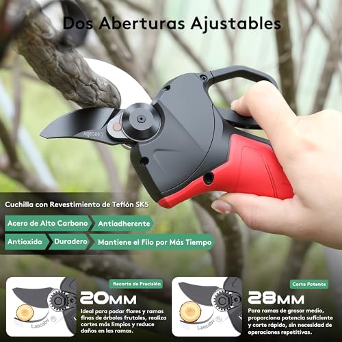 Miniatura 7 de Tijeras De Podar Eléctricas, 28mm Tijeras De Podar Con Batería Profesional, Tijeras Rama Inalámbrico Con Motor Sin Escobillas, 2 Piezas Batería De Litio Recargable De 16.8v 2ah La28bkrd