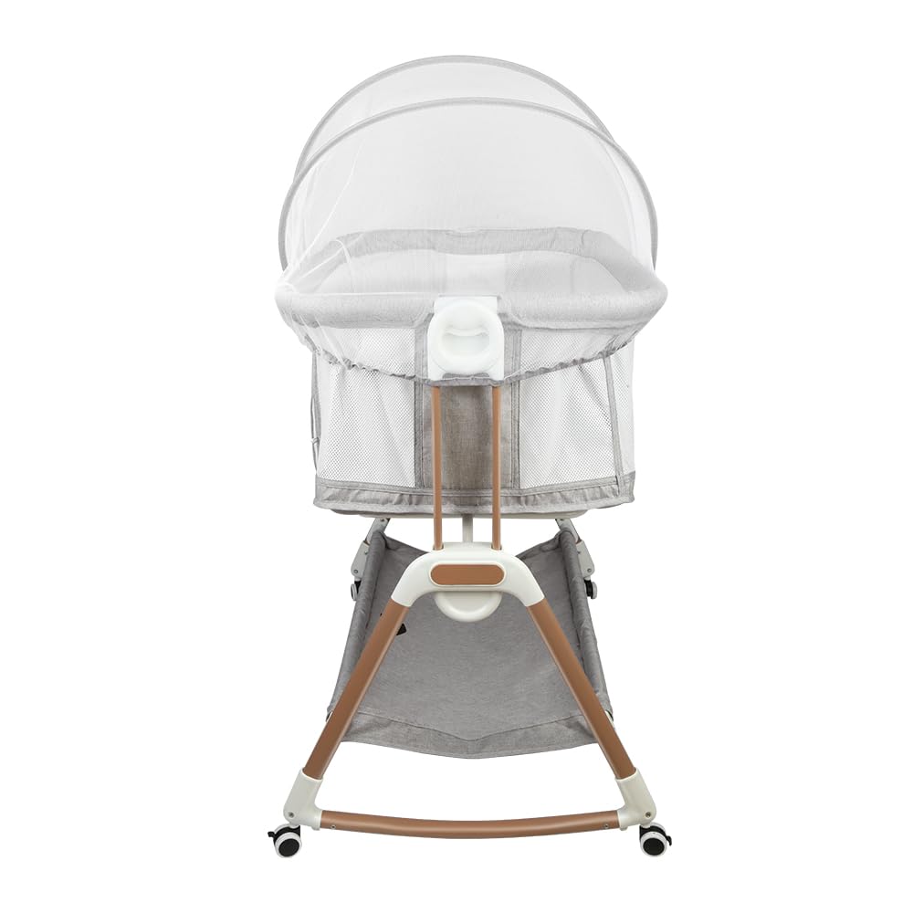 HUOLE Łóżeczko dziecięce 3 w 1 do 30 kg, łóżeczko bujane, regulacja wysokości i nachylenia materaca, 4 kółka z hamulcem, ergonomiczny materac, torba-96 x 60 x 90-115 cm-szary