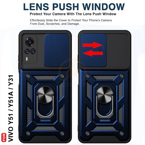 Image of Armor Bumper Back Cover Case for Vivo Y51 / Y51A / Y31 | Rotating Camera Cover, Ring Holder & Kickstand | Heavy Duty & 360 Degree Protection Vivo Y51 / Y51A / Y31 Back Cover (Blue)