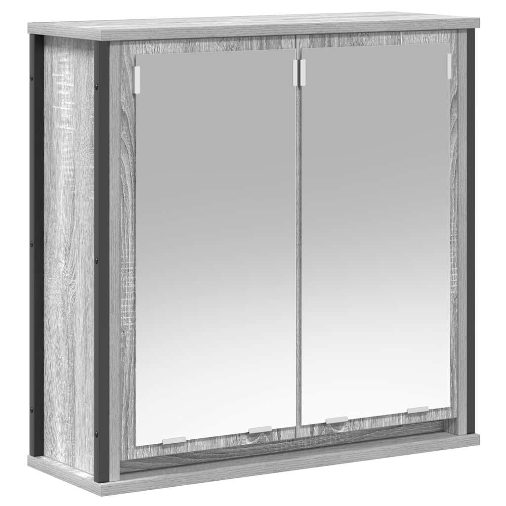 Szafka ścienna łazienkowa z lustrem, szara Sonoma, 60 x 21 x 60 cm, materiał drewnopochodny, odporna na wilgoć, zajmuje mało miejsca, na artykuły toaletowe i kosmetyki