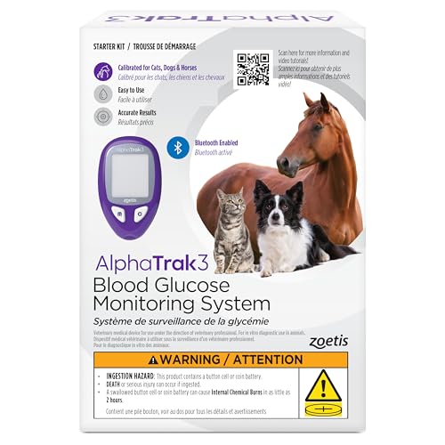 AlphaTrak 3, 8-Piece Pet Blood Glucose Monitoring Kit for Diabetic Cats, Dogs, and Horses, All-in-One Solution for in-Clinic or at Home with Digital Results