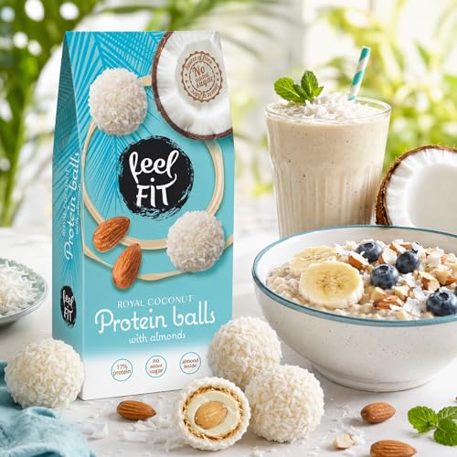 feel FIT Zuckerfreie Kokos-Pralinen mit Mandeln, ohne Zuckerzusatz, 17% Eiweiß, 63 g
