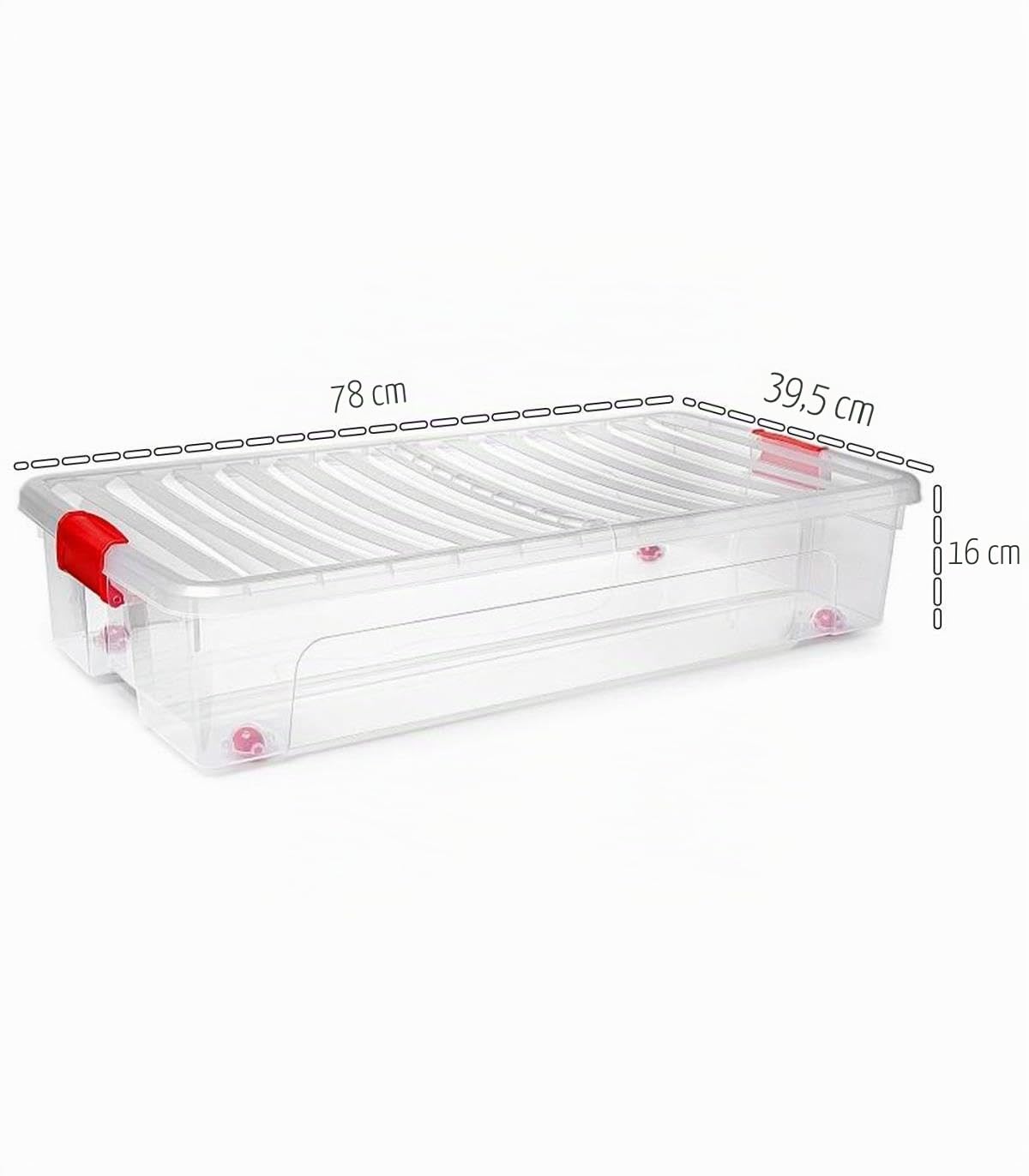 Acan Tradineur - Confezione da 4 scatole portaoggetti modello KLIP Bassocama in plastica, capacità 35 litri, chiusura ermetica e coperchio apribile, 16 x 39,5 x 78 cm