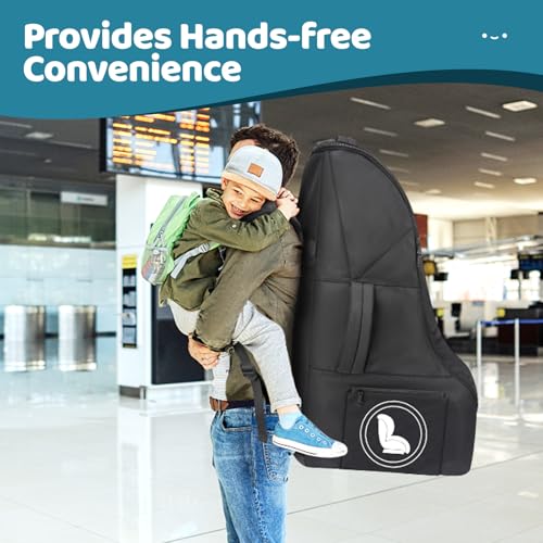 Image of YOREPEK Car Seat Carrier Bag for Airport, Baby Travel Essentials | Shoulder Strap, Waist Strap, Padded Portective, PU Leather Wear-Resistant Bottom, Carseat Bag with Side Pocket