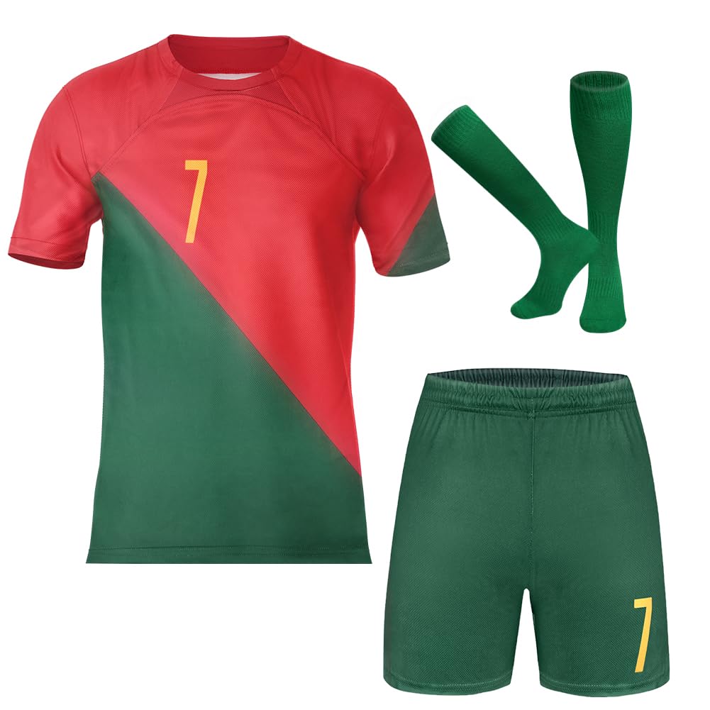 Football Kit for Kids, Soccer Jersey for Children Home/Away, Football Jersey Tracksuit Set, No.7/10 Football Training Set T-shirts Shorts and Socks, Outdoor Sportswear Soccer Tracksuit for Boy