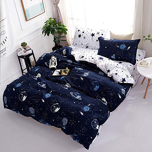 Omela Bettwäsche Planeten 135x200 Kinder Jungen Sterne Weltraum Universum Blau Weiß Wendemotiv Kinderbettwäsche Set Bettbezug und Kissenbezug 80x80 cm Reißverschluss - Image 8