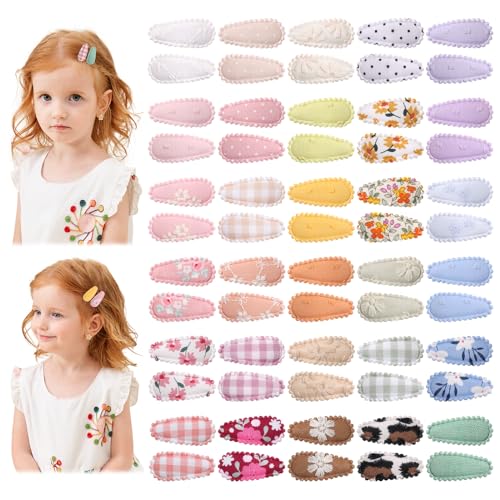 Image of 60 PCS Snap Flower Pattern Hair Clips for Fine Hair - 1.5 Wrapped Mini Barrettes and Hair Accessories for Infants and Toddlers