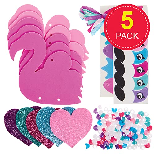 Baker Ross FX457 Love Heart Flamingo Dangly Leg Kits - Pack of 5, Valentine's Day Bead Craft Decoration Kit for Kids - Image 2
