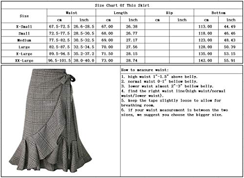Chouyatou Women's Elegant Work Wear Adjustable Waist Flounce A-Line Plaid Midi Wrap Skirt (Medium, Grey) #TOP1