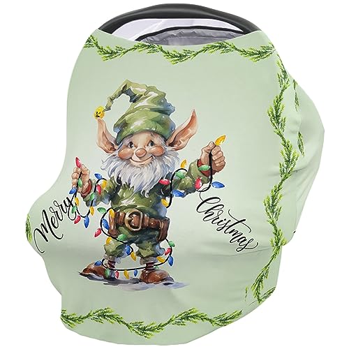 Nursing Cover for Breastfeeding Scarf, Green Xmas Elf Merry Christmas Baby Car Covers Super Soft Multi Use for Canopy Shopping Cart Cover Blanket Stroller Cover