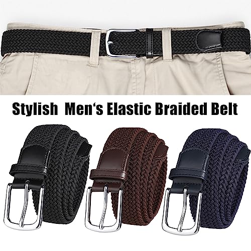 Mens Braided Stretch Belt 1.38" Wide Mixed Color Woven Elastic Golf Belts for Men Casual Jeans Belt4