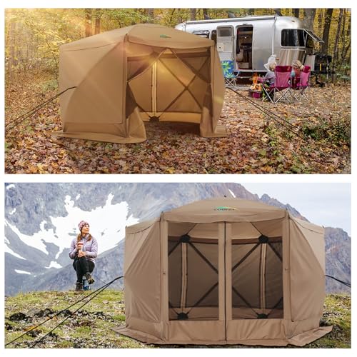 Image of COBIZI 12x12 FT Pop Up Canopy Shelter Tent, Large Gazebos On Clearance with Sidewalls, Screened in Gazebo, Screen Tents Portable carpas para Patio for Outdoor Camping, Backyard, Garden, Beach,Khaki