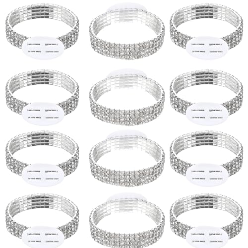 12 Pack Corsage Bracelet Wrist Corsage Rhinestone Elastic Wrist Rhinestone Bracelet DIY Accessories for Wedding Decor Prom Ceremony Anniversary Bridal Shower(Silver)3
