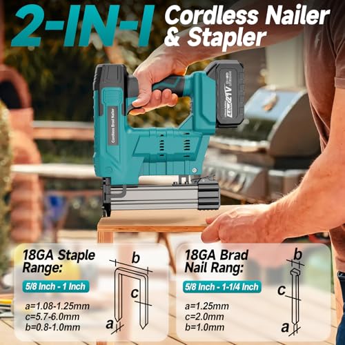 Image of Cordless Brad Nailer, Nail Gun Battery Powered, 18 Gauge 2 in 1 Electric Staple Guns for Upholstery & Carpentry, Include 1600Pcs Nails & Staples, Charger (Brad Nailer)