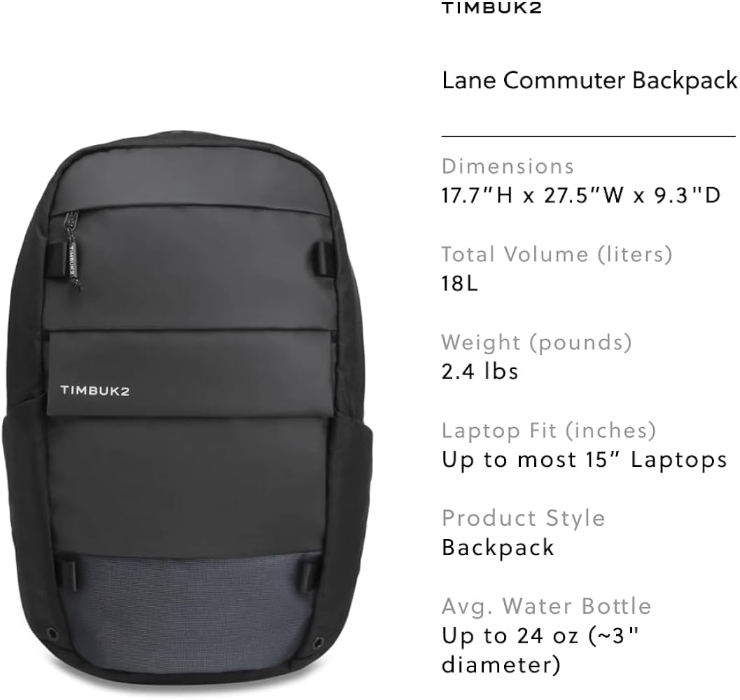 Amazon.com: Timbuk2 Lane Commuter Laptop Backpack, Jet Black