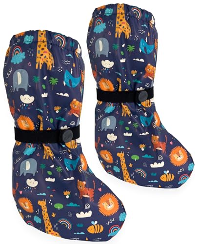 HECKBO Botas de lluvia y cubrezapatos para bebés de 3 a 18 meses - Jungla - forro polar impermeable - cubrezapatos para bebés que gatean