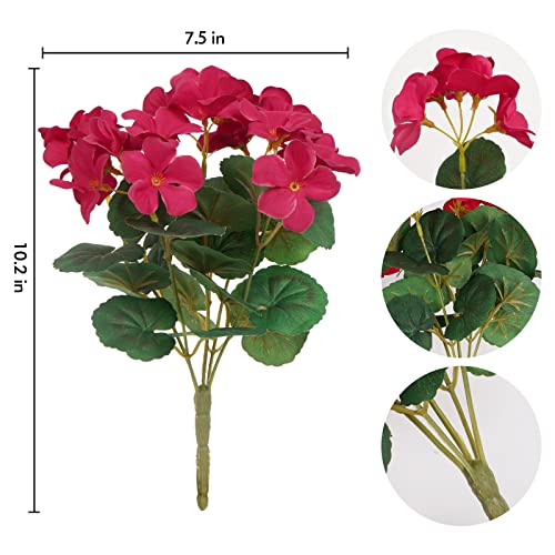 Dolicer 4 Pcs 10.2” Geranium Flower Bush, Artificial Silk Geranium Flowers, Artificial Geraniums For Outdoors And Indoor Wedding Party, Red Silk Geranium Bouquet For Table Home Diy Decoration #TOP3