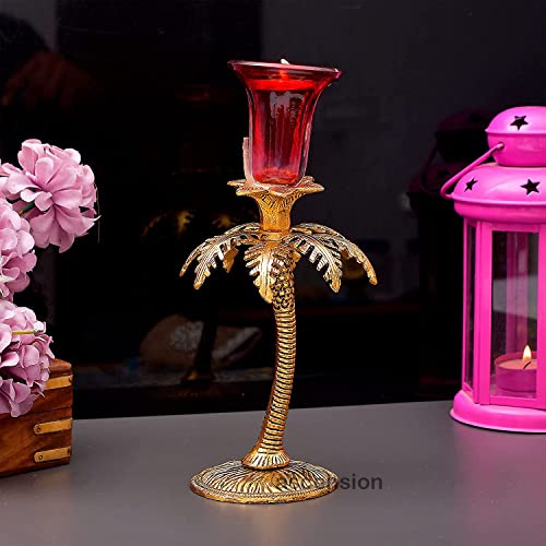 Image of Ascension 22cm High Metal Pillar Candle Holder Stand Ideal for Weddings or Parties as Well as Home Decor Gifts (Multicolour)