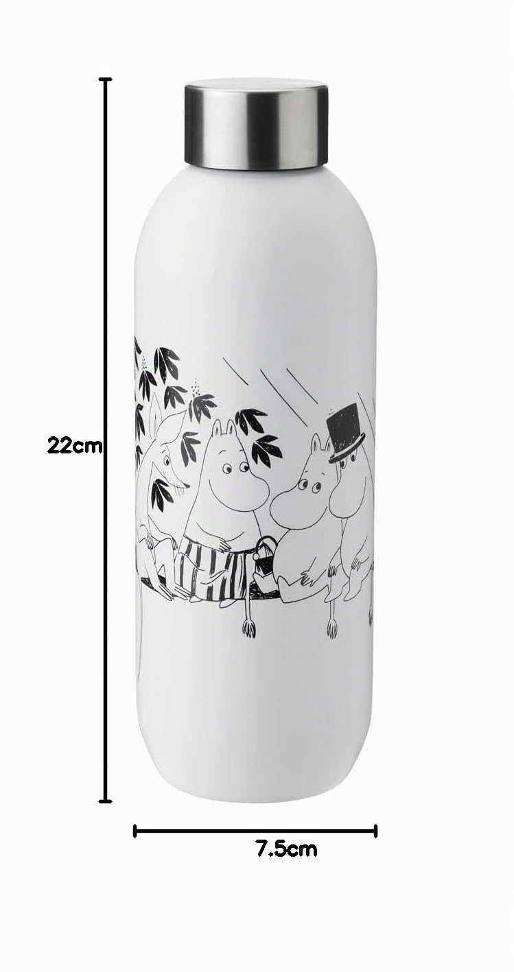 Stelton Thermosflasche Keep Cool - Thermo-Trinkflasche - Doppelwandige Isolierkanne - Moderner Design-Thermobecher für Wasser, heiße & kalte Getränke, Kaffee, Tee - 0,6 Liter, Weiß/Moomin