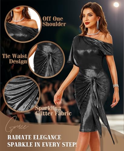 Robe à paillettes asymétrique et drapée pour les fêtes - 4