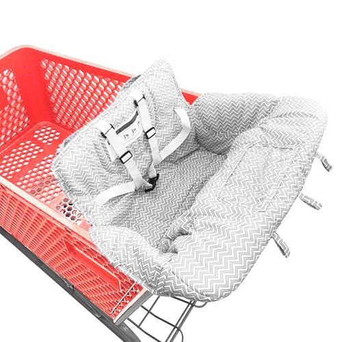 Image of Portable 2-in-1 Grocery Cart Seat Cover and Baby Highchair Cover (Gray Chevron)