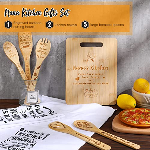 Gerrii-8-Pieces-Nana-Gifts-Set-Kitchen-Towels-Dish-Towels-Spoons-for-Kitchen-Cooking-Utensils-Cutting-Board-for-Christmas-Mothers-Day-Housewarming-Kitchen-Decoration