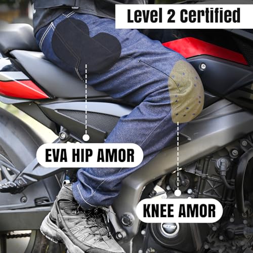Image of Allextreme Denim Bike Riding Pants with Heavy Duty XY Level 2 Certified HDEVA Knee and Hip Armor Rider Gear Jeans All Weather Protection for Riders Cycling Motorcycle Racing (Black, 30)