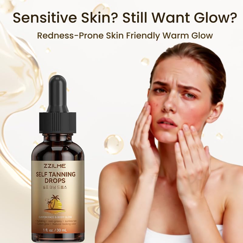 Self Tanning Drops for Face & Body - Customizable Glow with Niacinamide, Vitamin C & Hyaluronic Acid, Gradual Sunless Tanner Serum, Non-Comedogenic Bronzing Drops 0.91 fl oz
