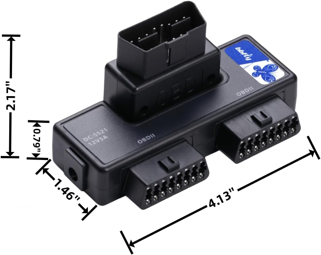 OBDII Splitter with Rotatable Male Port, bbfly-B33 1 Male Splitter to 2 Female J1962 Adapter (1 Pack)