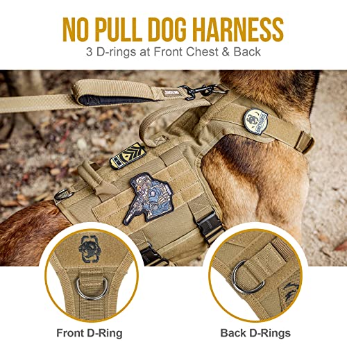 Onetigris Tactical Dog Harness For Large Dog Full Metal Buckled No Pull Dog Harness Vest With Hook & Loop Panels, Military Adjustable Easy To Put On Dog Vest Dog For Walking Hiking Training #TOP3