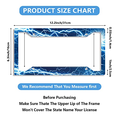 Lightning Print License Plate Frame Novelty Personalized Car Tag Holder 4 Holes Aluminum License Plate Covers With Screw Caps Car Accessories For Men Women #TOP1