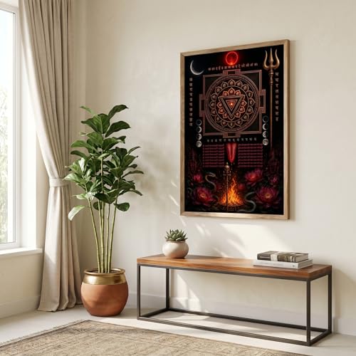 Image of Livin'luxe Kali Yantra Trishul Wall Painting for Living Room Bedroom Pooja Room Decor with Premium Wooden Color Synthetic Frame, Spiritual Hindu Art Gift (18 x 24) NL01-4086