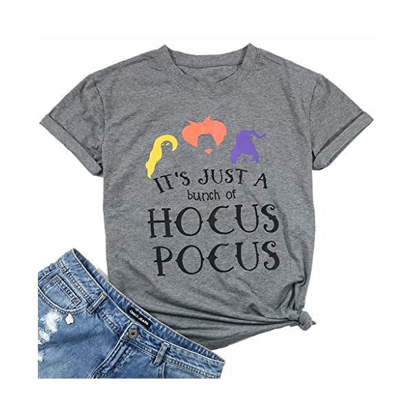 Hocus Pocus T-Shirt Funny Halloween Teacher Graphic Tee Shirt for Women Short Sleeve T Shirts Gray