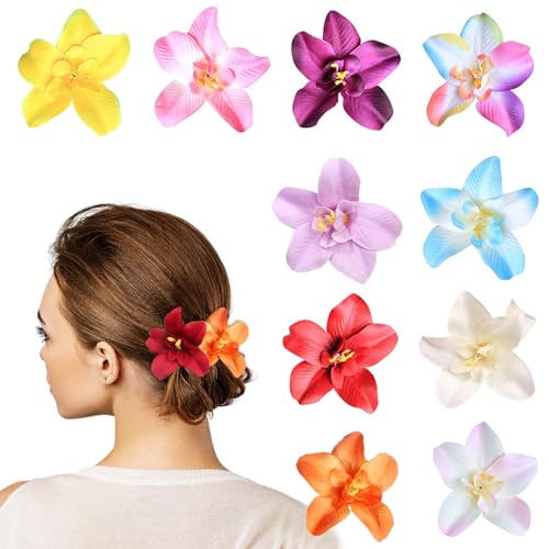 HIFOT 10 Piezas Hawaianas Pinzas Pelo Mujer Niña, Clips de Pelo de Flor, Orquídea Flores para el Pelo, Horquillas Pasadores Pelo Mujer, Accesorios pelo Mujer Tocados de Boda Fiesta Playa