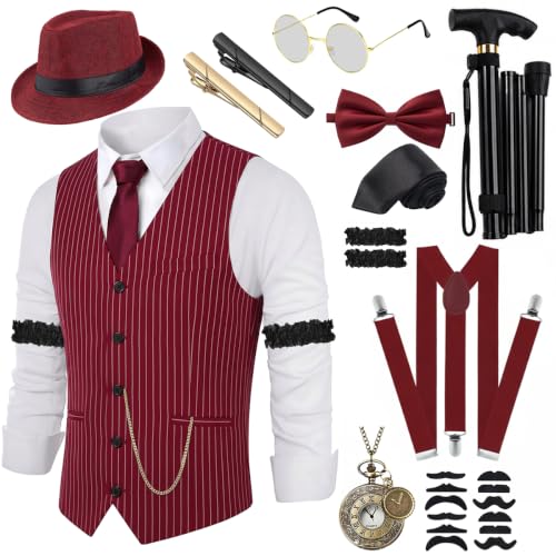 VillbeCoser 1920s Mens Costume with Roaring 20s Costumes Red