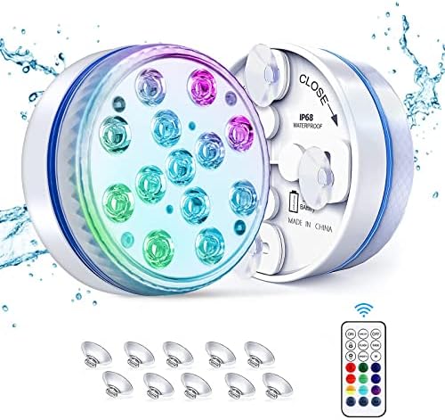 Pecosso Submersible LED Lights, Underwater Led Lights with Remote RF 16 Colors Changing Waterproof Pool Lights with Magnets & Suction Cups, Underwater Lights for Pool Pond Bathtub Vase Party(2 PCS)