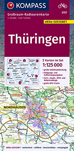 Kompass Großraum-Radtourenkarte 3707 Thüringen 1:125.000: 2 Karten Im Set, Reiß- Und Wetterfest, Gpx-Daten Zum Download