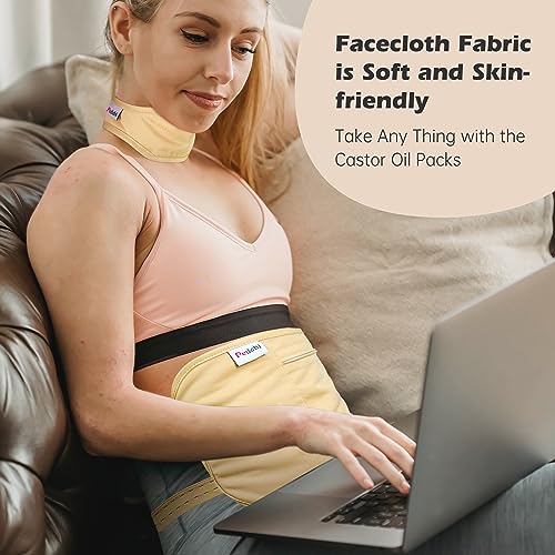 Image of Castor Oil Pack Wrap for Neck, Castor Oil Compress for Liver Detox, Insomnia, Constipation, Yellow