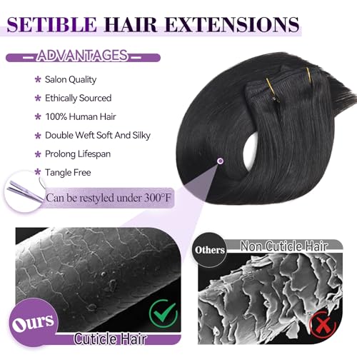 Image of Clip in Hair Extensions Real Human Hair 18 inch 100g /3.6oz Straight Seamless Invisible Human hair Extensions Clip ins for Women Double Weft 8pcs #1B-Red Black