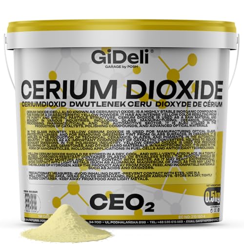 GiDeli Ceriumoxid (Ceroxid, CeO₂) Glaspolitur 500 g Polierpulver – Kratzerentferner für Glas, Scheinwerfer, Windschutzscheibe, Spiegel & Acrylglas – Profi Poliermittel