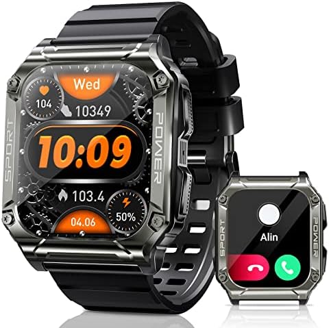 Smart Watch-Military Smart Watches for Men, 2'' Military Watch with Bluetooth Call IP69 Waterproof Smart Watches Rugged Outdoor Men's Watch for iPhone Android Smartwatch with Heart Rate Monitor