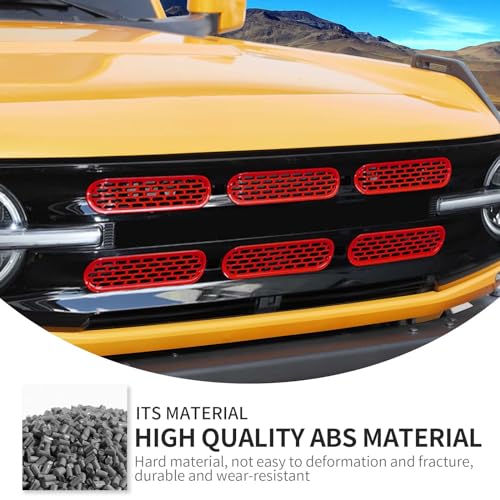 Image of Linskip Oval Grille Inserts Fit for 2021-2025 Ford Bronco, Front Mesh Grille Cover for Bronco Exterior Accessories, Enhancing Vehicle Front Appearance(red)